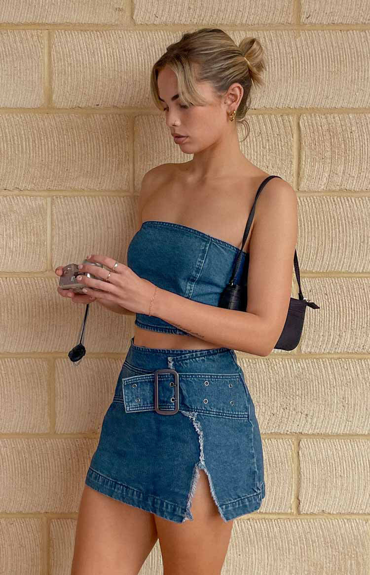 Cutefirst Buckle Denim Mini Skirt