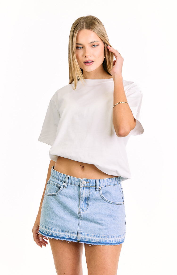 Cutefirst Light Wash Denim Distressed Mini Skirt